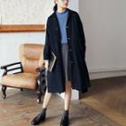 Long Pocket-detail Buttoned Coat Dark Blue - M