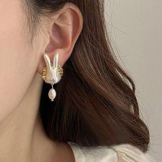 Rabbit Faux Pearl Alloy Earring 1 Pair - Gold - One Size