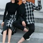 Couple Matching Plaid Panel Shirt / Long-sleeve Top / Midi Skirt