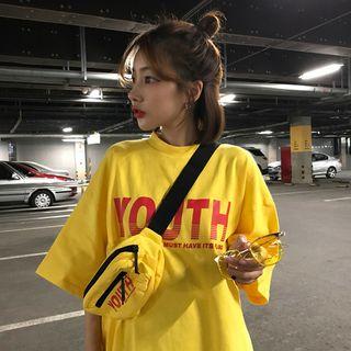 Set: Lettering Short-sleeve T-shirt + Waist Bag