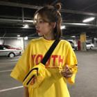 Set: Lettering Short-sleeve T-shirt + Waist Bag