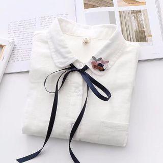 Long Sleeve Brooch Detail Shirt