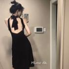 Halter-neck Side-slit A-line Dress