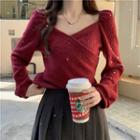 Long-sleeve Wrap Corduroy Crop Top