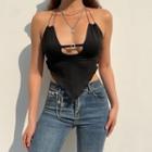 Strappy Ruffled-trim Crop Camisole Top Black - One Size
