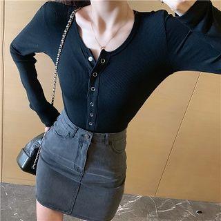 Plain Crewneck Single-breasted Slim-fit Long-sleeve T-shirt