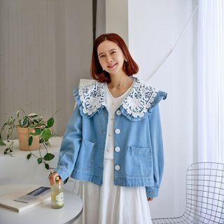 Lace-capelet Boxy Denim Jacket Blue - One Size