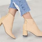 Woven Block-heel Ankle Boots