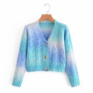 Tie-dye Cropped Cardigan Floral - Black - One Size