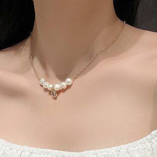Faux Pearl Necklace 1 Pc - Gold & White - One Size