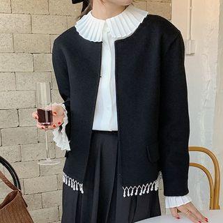 Faux Pearl Fringed Jacket Black - One Size