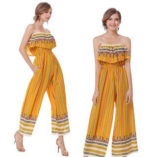 Strapless Stripe Wide-leg Jumpsuit