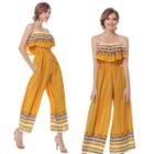 Strapless Stripe Wide-leg Jumpsuit