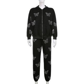Butterfly Print Zipped Jacket / Pants / Set