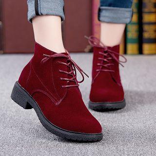 Lace-up Genuine Suede Short Boots