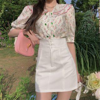 Peter Pan Collar Floral Blouse / A-line Skirt