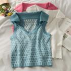Collared Checker Crop Knit Vest In 5 Colors