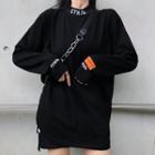 Long-sleeve Mock-neck Mini T-shirt Dress Long-sleeve - Black - One Size