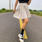 Linen Blend Pleated A-line Skirt