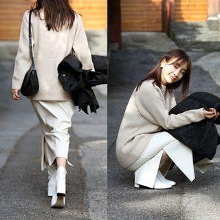 Slit-side Faux-leather Long Skirt
