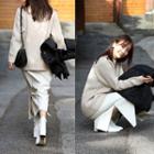 Slit-side Faux-leather Long Skirt