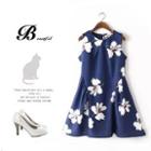 Sleeveless Floral Print A-line Dress Pink - L