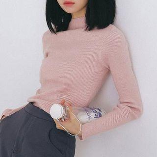 Mock-turtleneck Rib-knit Sweater