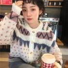 Round-neck Color Block Knit Cardigan