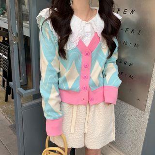 Argyle Cardigan Blue & Pink - One Size