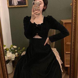 Lace Trim Cutout Midi A-line Dress