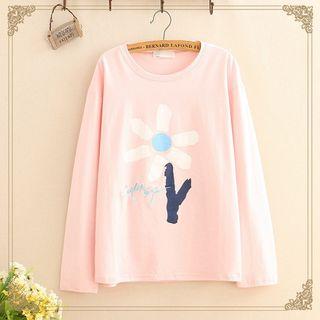 Flower Print Round-neck Long-sleeve Top