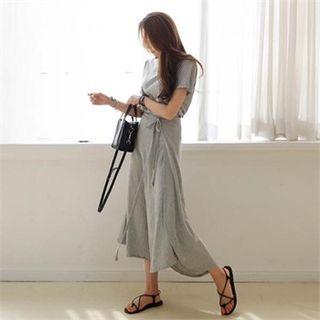 Set: Round-neck T-shirt + Tie-waist Wrap Skirt