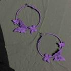 Butterfly Hoop Earring 1 Pair - Silver Needle - Butterfly - Purple - One Size