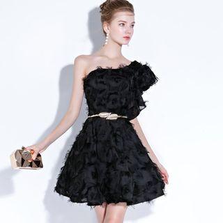 One Shoulder Frayed Cocktail Dress
