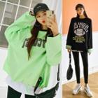Two-way Letter-printed Oversized Pullover