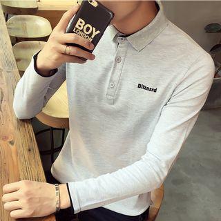 Letter Embroidered Long Sleeve Polo Shirt