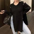 Plain Mini Sweater Dress Black - One Size