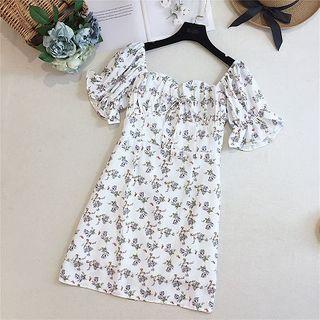 Floral Short-sleeve Mini A-line Dress Floral - White - One Size