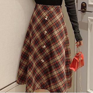 Plaid Button-up Midi Skirt