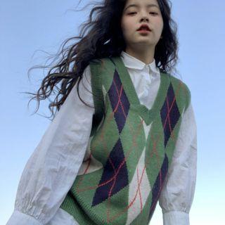 Argyle Sweater Vest Green - One Size