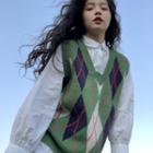 Argyle Sweater Vest Green - One Size