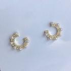 Faux Pearl Open Hoop Earring 1 Pair - Gold & White - One Size