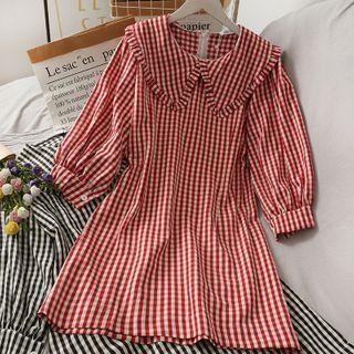 Checker Peter Pan-collar Ruffled Mini Dress