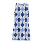 Sleeveless Argyle Print Sheath Dress