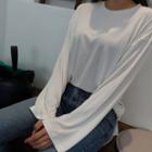 Round-neck Bell-sleeve Top Ivory - One Size