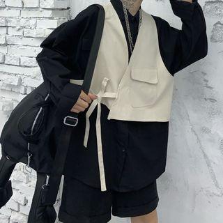 Irregular Two-tone Side-tie Vest Almond - One Size