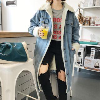 Fleece-lined Denim Buttoned Coat