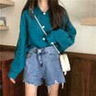 Drawstring-hem Long-sleeve Blouse
