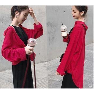 Set: Plain Shirt + Side Slit Midi Halter Dress