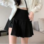 Slit Pleated Mini A-line Skirt